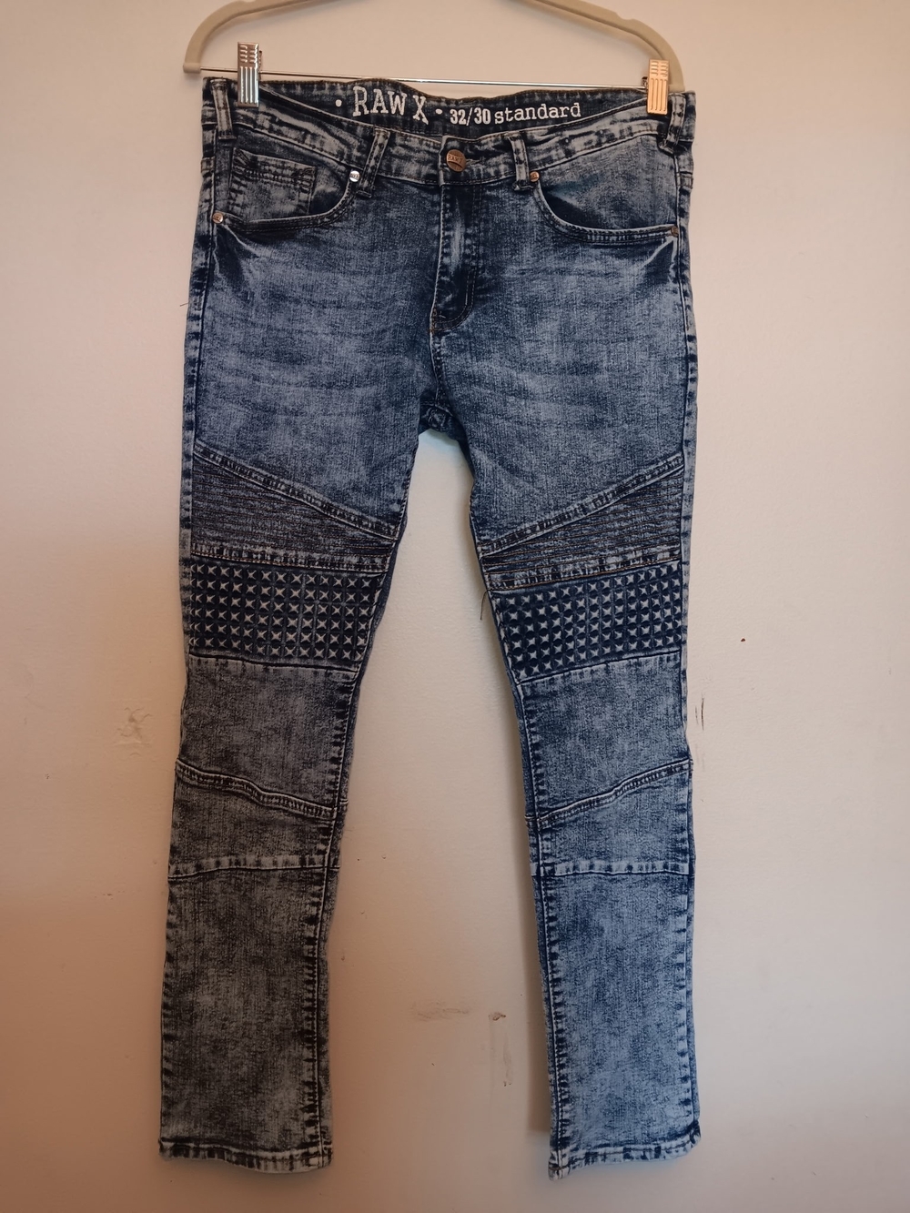 RAW X Men's Skinny Washed Blue Jeans with Knee Panel Detail